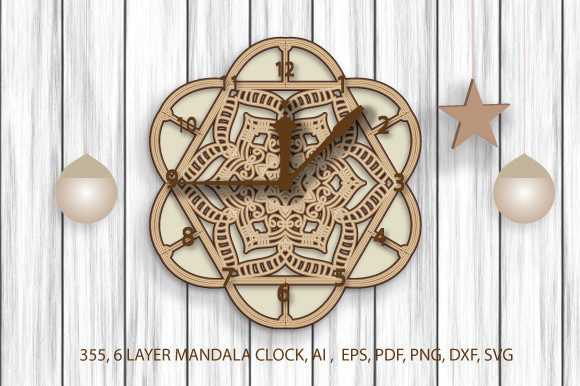 3D Layered Mandala Clock SVG for Crafts & Graphics