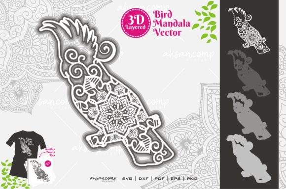 Cockatoo Mandala Vector: 3D SVG for Shadow Boxes