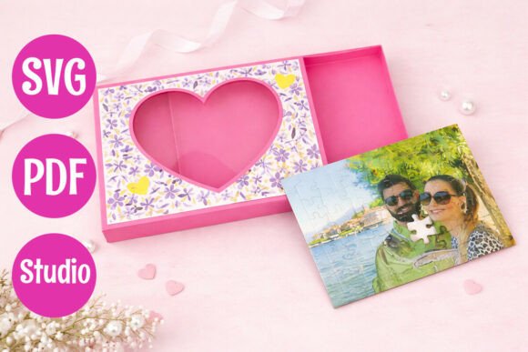 Flat Box with Heart Window Template: 3D SVG for Valentine S Day
