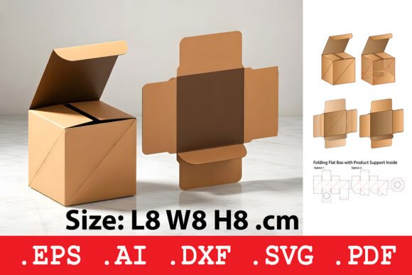 Folding Flat Box with Product Support: 3D SVG Objects